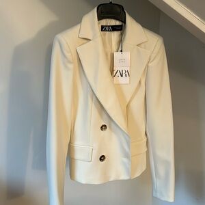Zara Ivory Double Breasted Blazer
